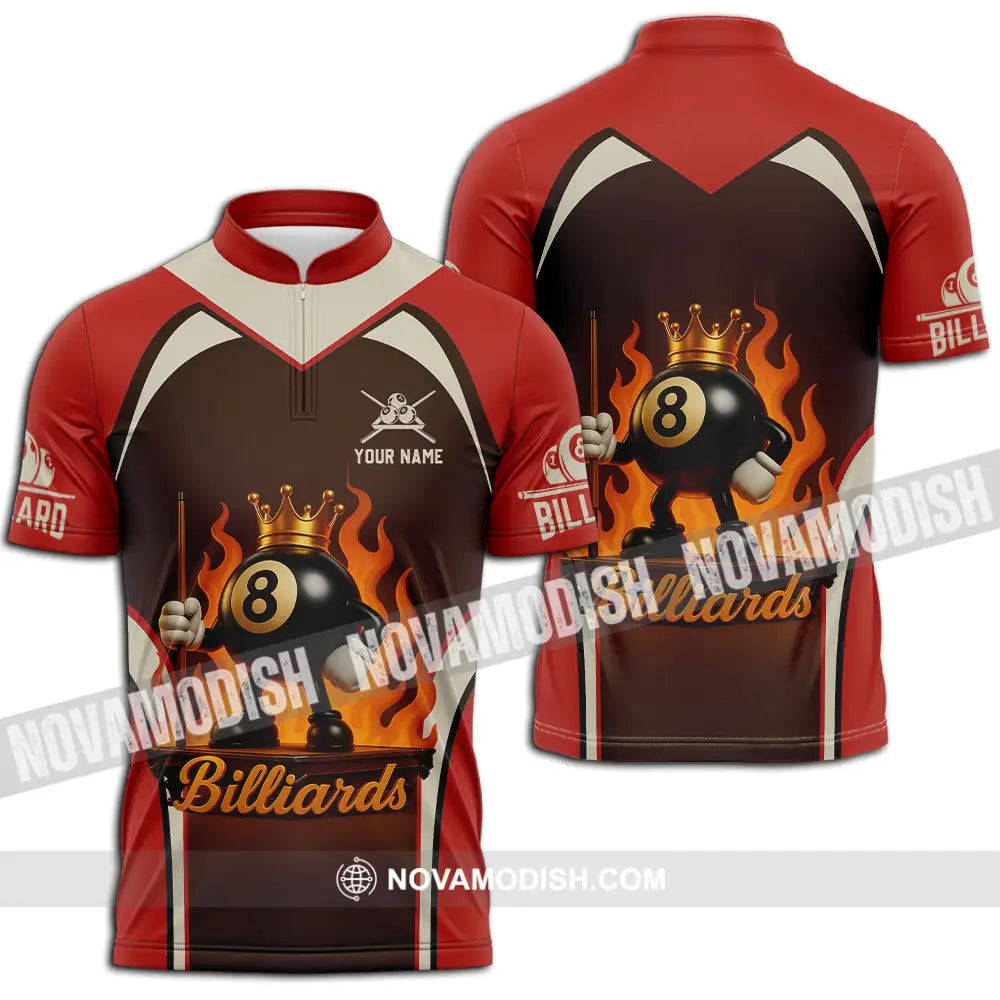 Unisex Shirt - Custom Fire Billiard Shirt Zipper Polo Shirt / S T-shirt