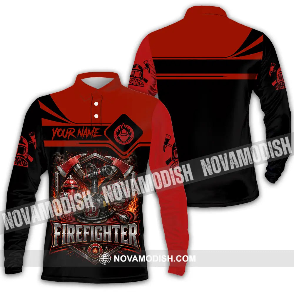 Unisex Shirt - Custom Fire Fighter Shirt - Long Sleeve Polo / S - T-shirt