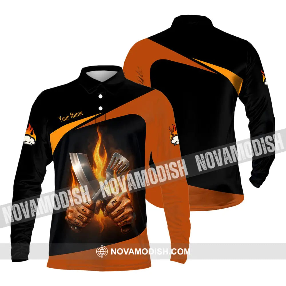 Unisex Shirt - Custom Fire Master Chef Shirt Long Sleeve Polo / S T-shirt