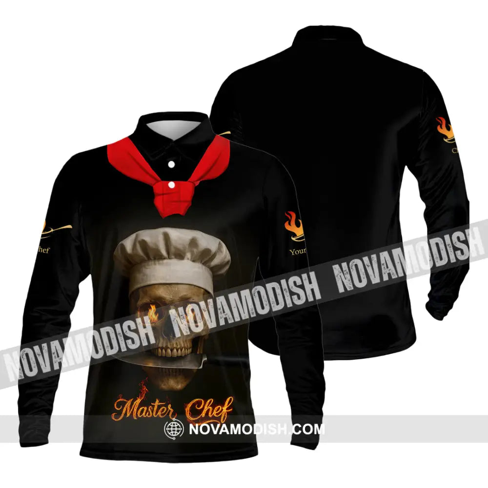 Unisex Shirt - Custom Fire Skullcap Master Chef Shirt Long Sleeve Polo / S T-shirt
