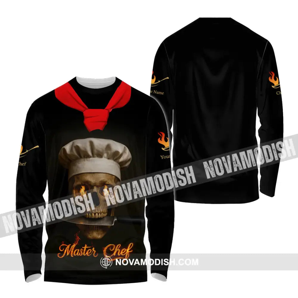 Unisex Shirt - Custom Fire Skullcap Master Chef Shirt Long Sleeve Shirt / S T-shirt