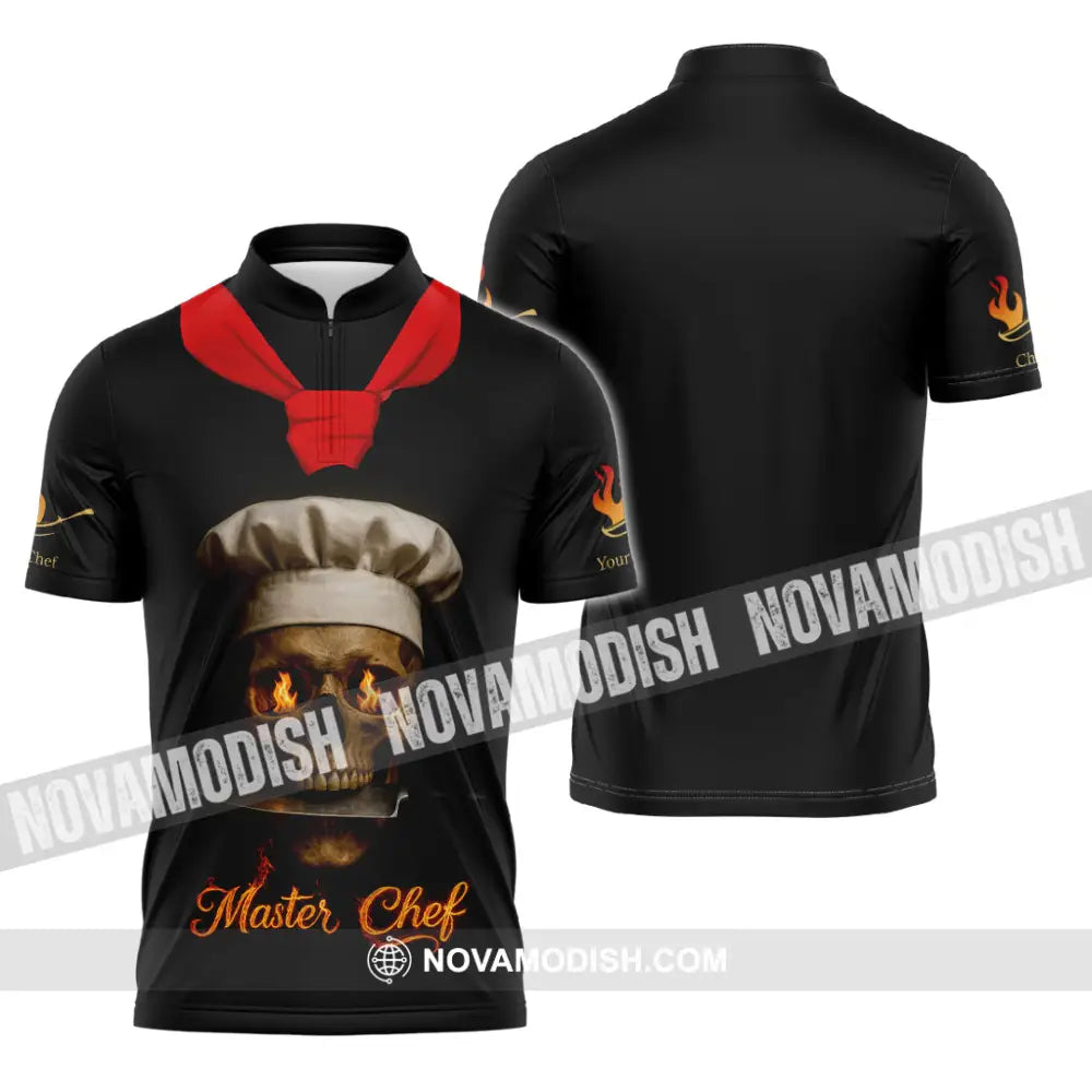 Unisex Shirt - Custom Fire Skullcap Master Chef Shirt Zipper Polo Shirt / S T-shirt