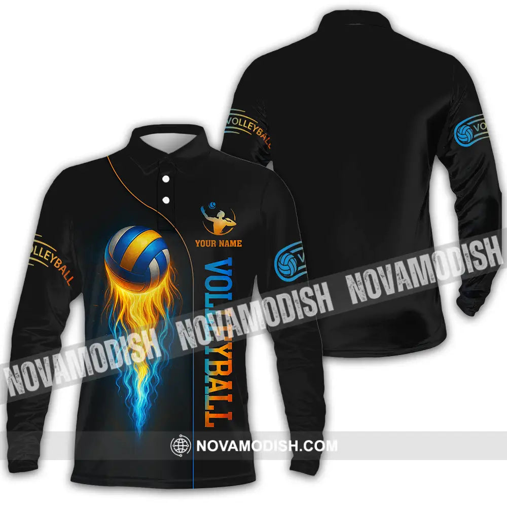 Unisex Shirt - Custom Fire Volleyball Shirt Long Sleeve Polo / S T-shirt