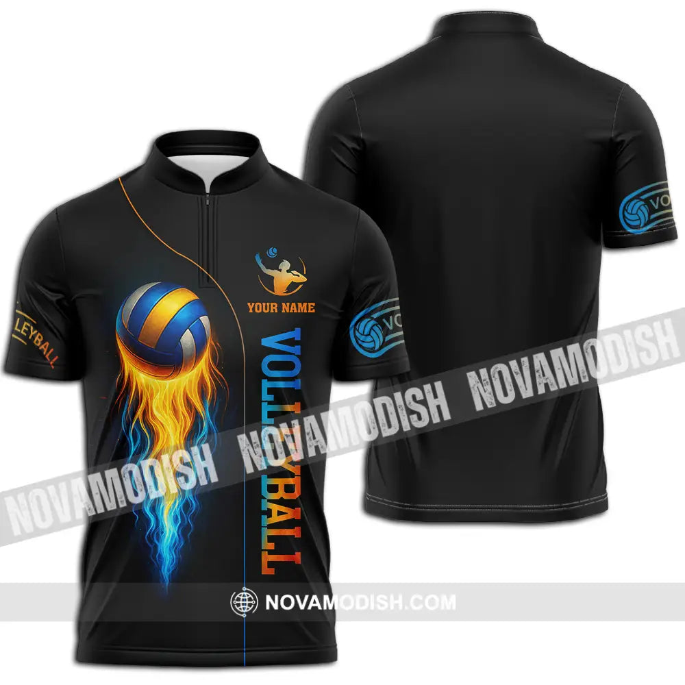 Unisex Shirt - Custom Fire Volleyball Shirt Zipper Polo Shirt / S T-shirt