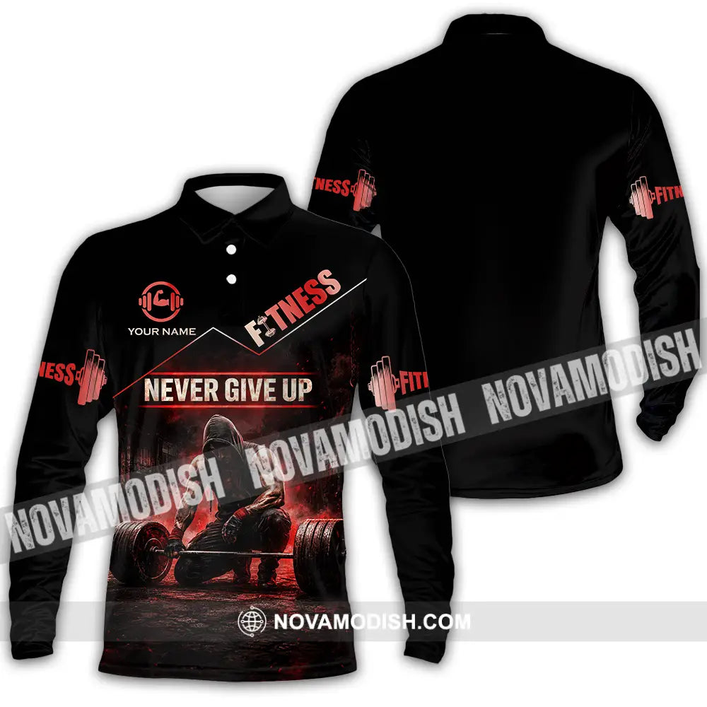 Unisex Shirt - Custom Fitness Never Give Up Shirt - Long Sleeve Polo / S - T-shirt