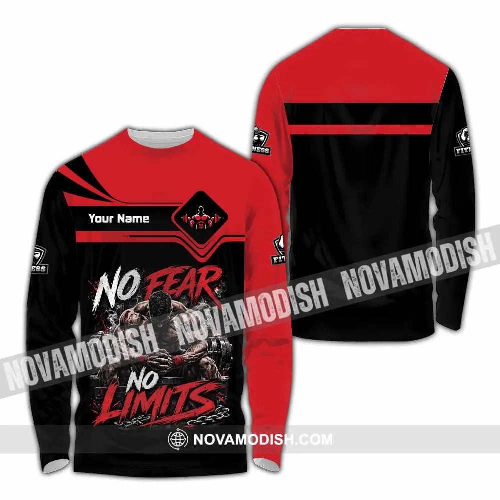 Unisex Shirt - Custom Fitness No Fear No Limits Shirt - Long Sleeve Shirt / S - T-shirt