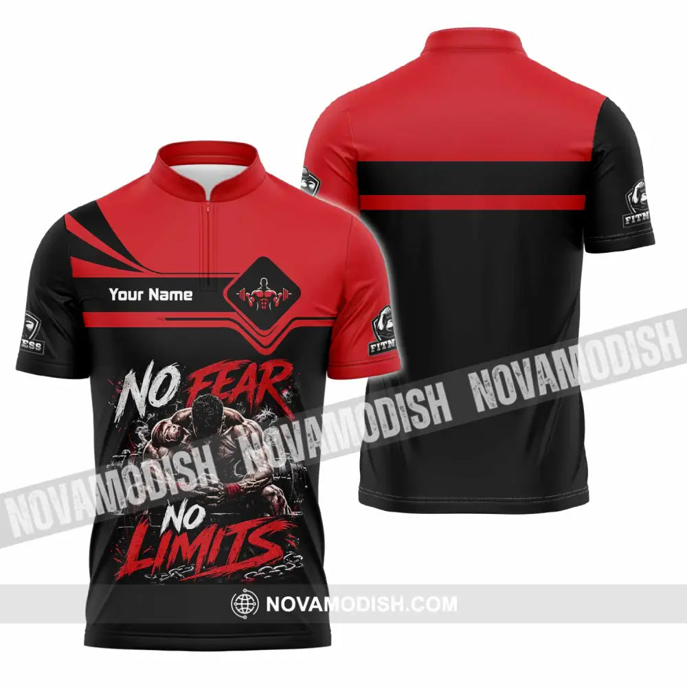 Unisex Shirt - Custom Fitness No Fear No Limits Shirt - Zipper Polo Shirt / S - T-shirt