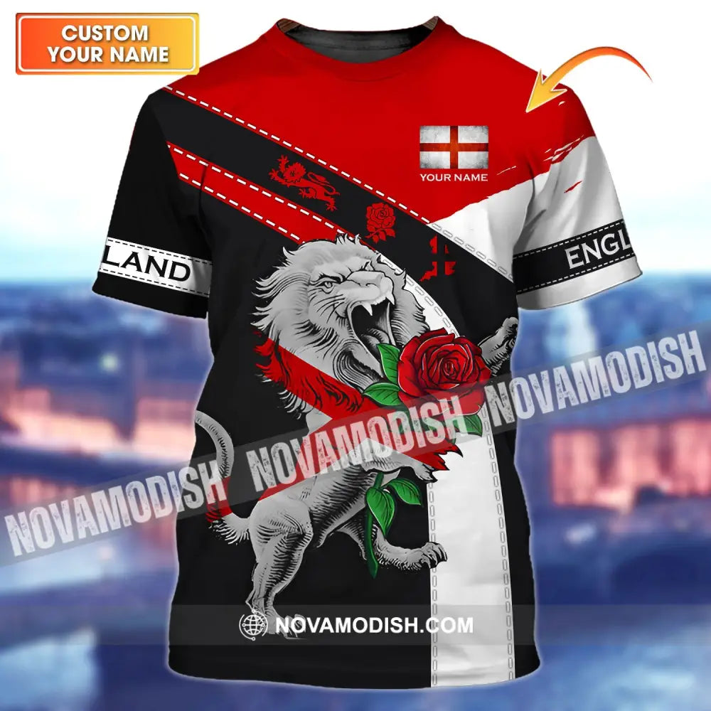 Unisex Shirt - Custom Football Name T-Shirt England Rose Lion Shirt T-shirt