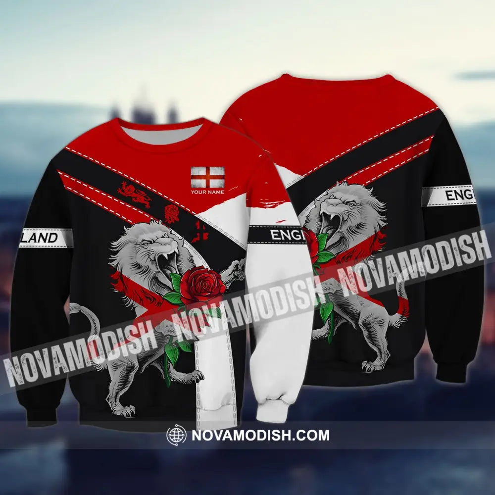 Unisex Shirt - Custom Football Name T-Shirt England Rose Lion Shirt Long Sleeve / S T-shirt