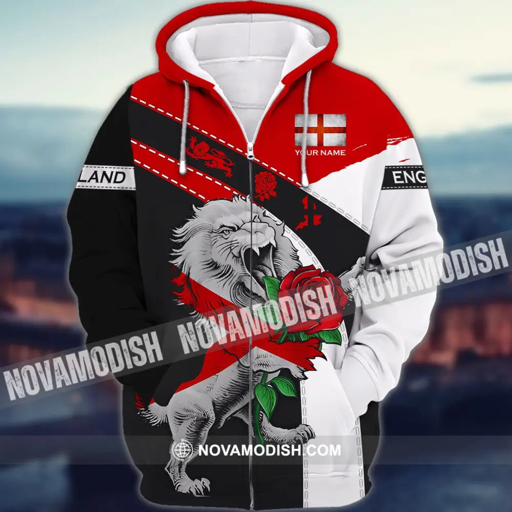 Unisex Shirt - Custom Football Name T-Shirt England Rose Lion Shirt Zipper Hoodie / S T-shirt