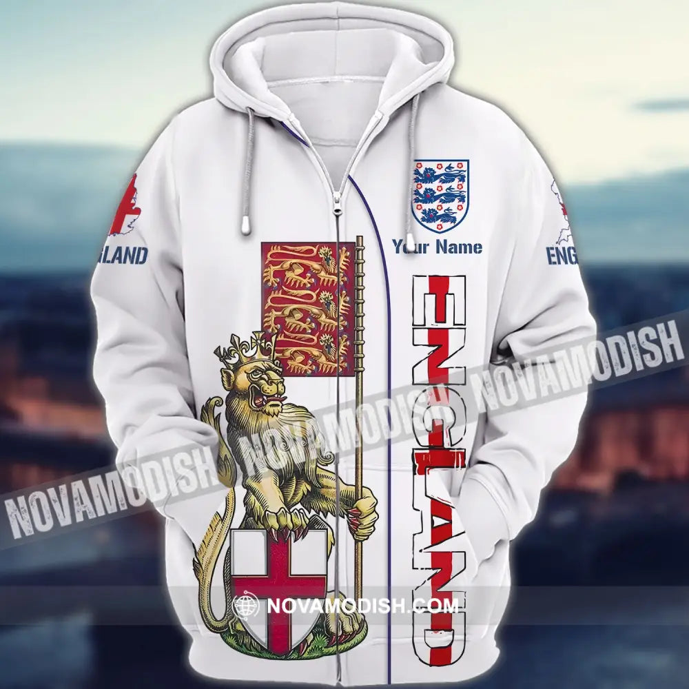 Unisex Shirt - Custom Football Name T-Shirt England The Three Lions Shirt Zipper Hoodie / S T-shirt