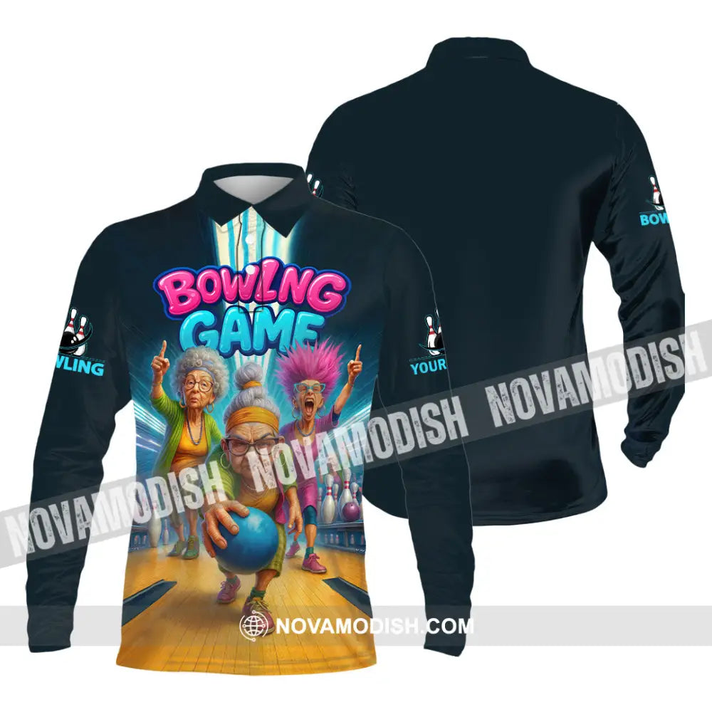Unisex Shirt - Custom Funny Bowling Game Shirt Long Sleeve Polo / S T-shirt