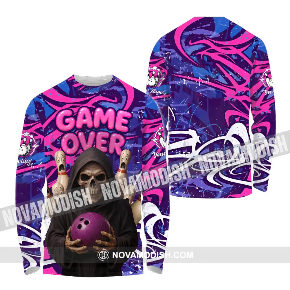 Unisex Shirt - Custom Funny Bowling Game Purple Death Shirt Long Sleeve Shirt / S T-shirt