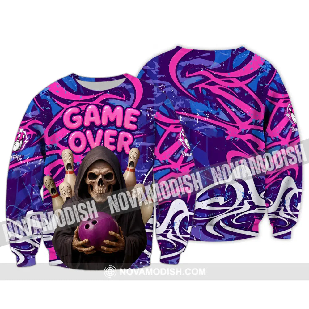 Unisex Shirt - Custom Funny Bowling Game Purple Death Shirt Long Sleeve / S T-shirt