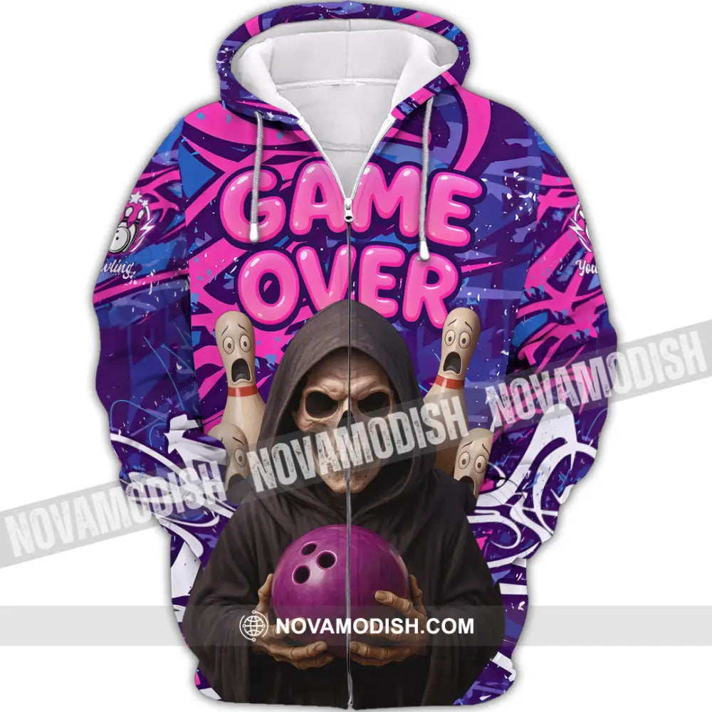 Unisex Shirt - Custom Funny Bowling Game Purple Death Shirt Zipper Hoodie / S T-shirt
