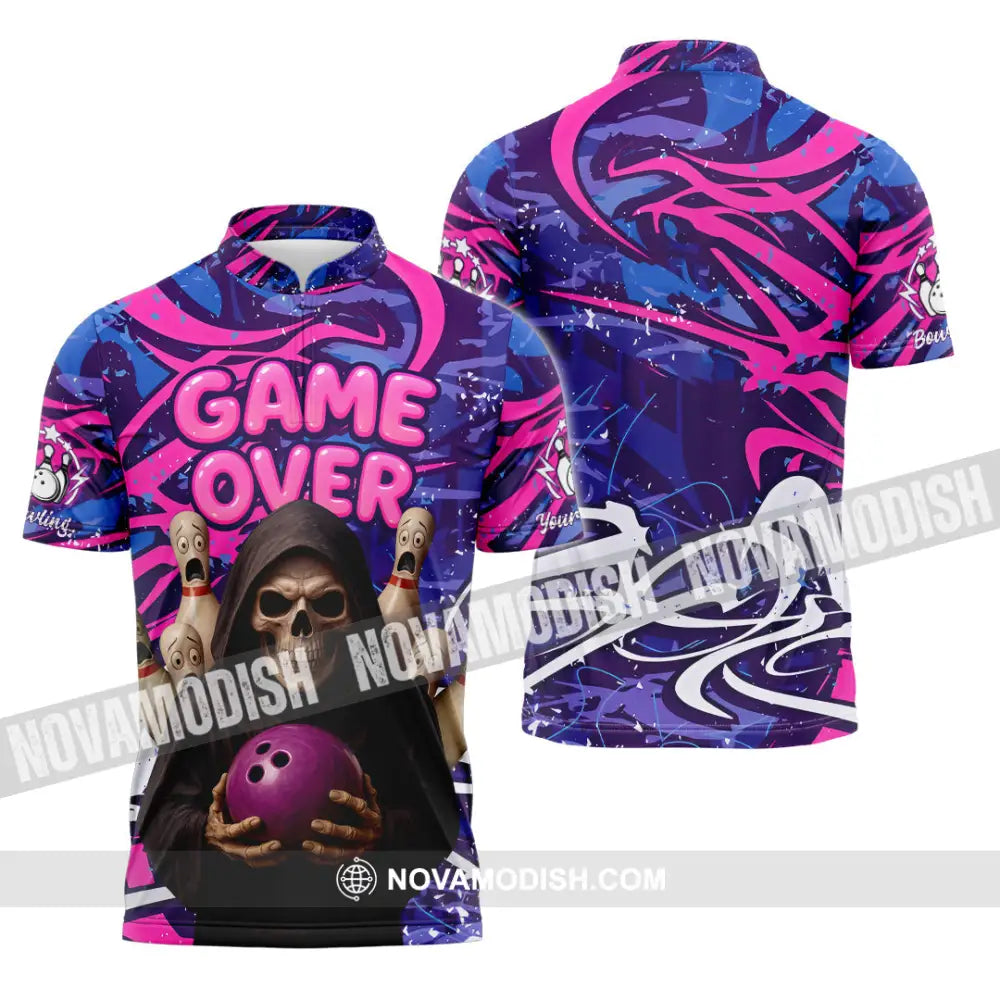 Unisex Shirt - Custom Funny Bowling Game Purple Death Shirt Zipper Polo Shirt / S T-shirt