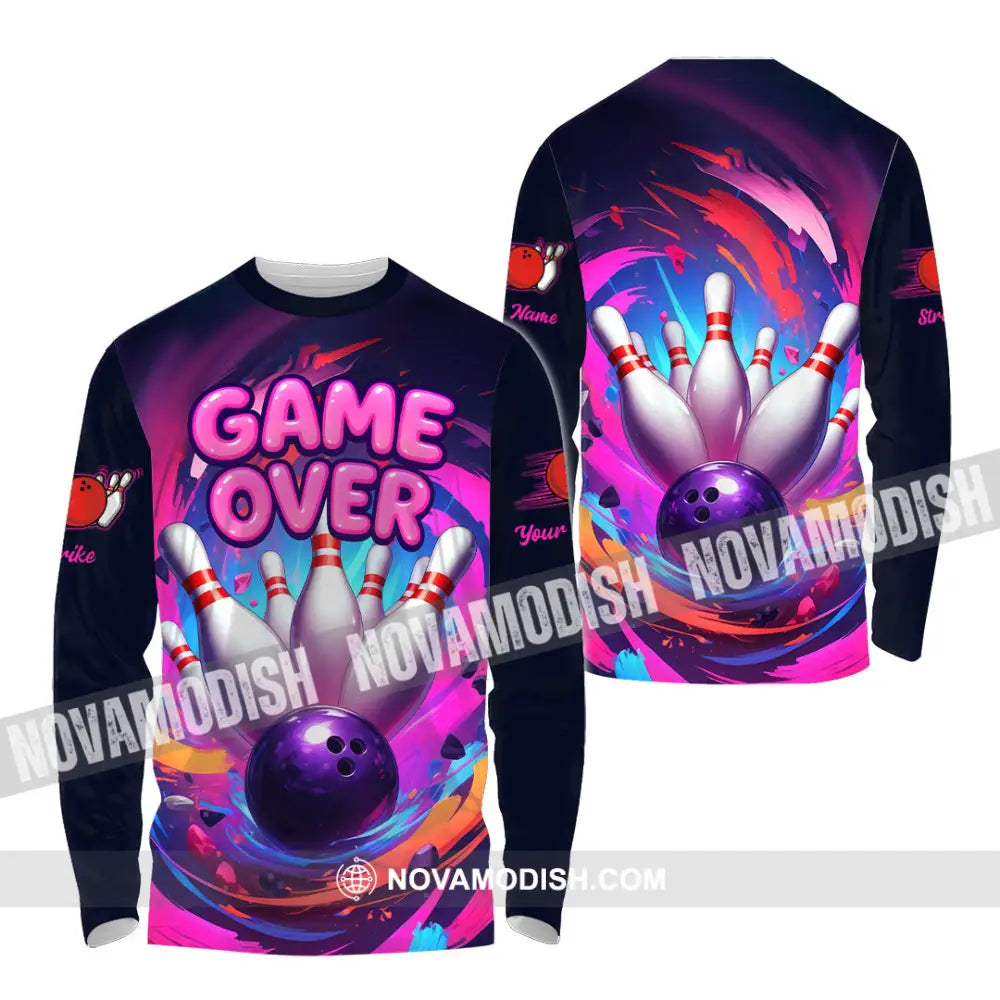 Unisex Shirt - Custom Funny Bowling Game Purple Shirt Long Sleeve Shirt / S T-shirt