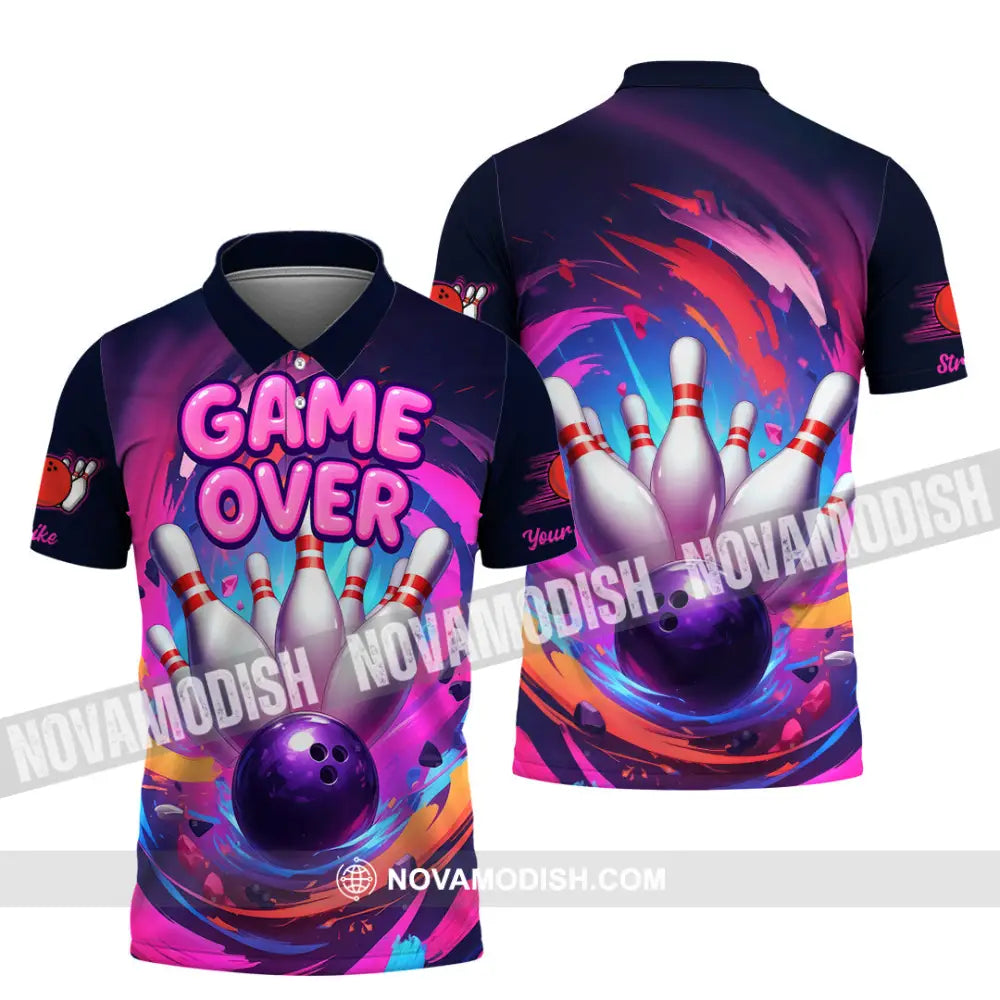 Unisex Shirt - Custom Funny Bowling Game Purple Shirt Polo Shirt / S T-shirt