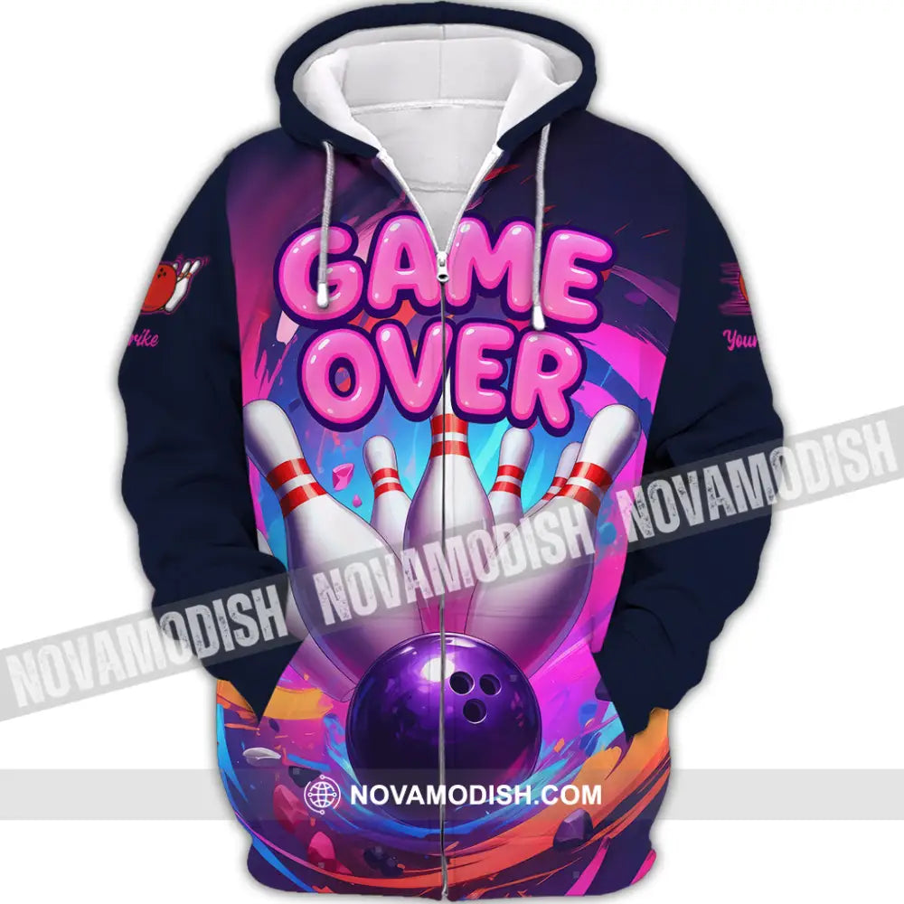 Unisex Shirt - Custom Funny Bowling Game Purple Shirt Zipper Hoodie / S T-shirt