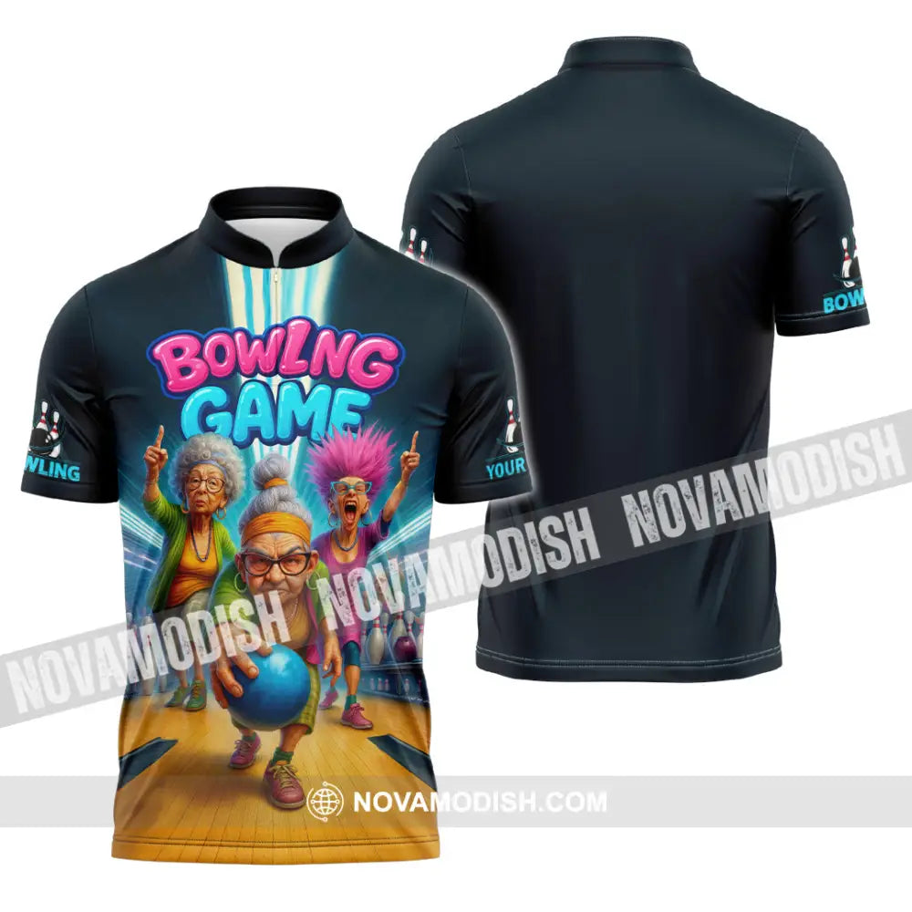 Unisex Shirt - Custom Funny Bowling Game Shirt Zipper Polo Shirt / S T-shirt