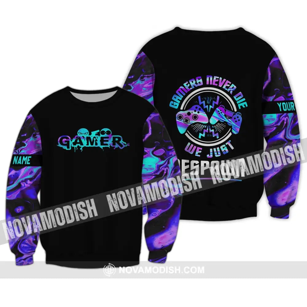 Unisex Shirt - Custom Gamer Name T-Shirt Game Never Die We Just Respawn Long Sleeve / S T-shirt