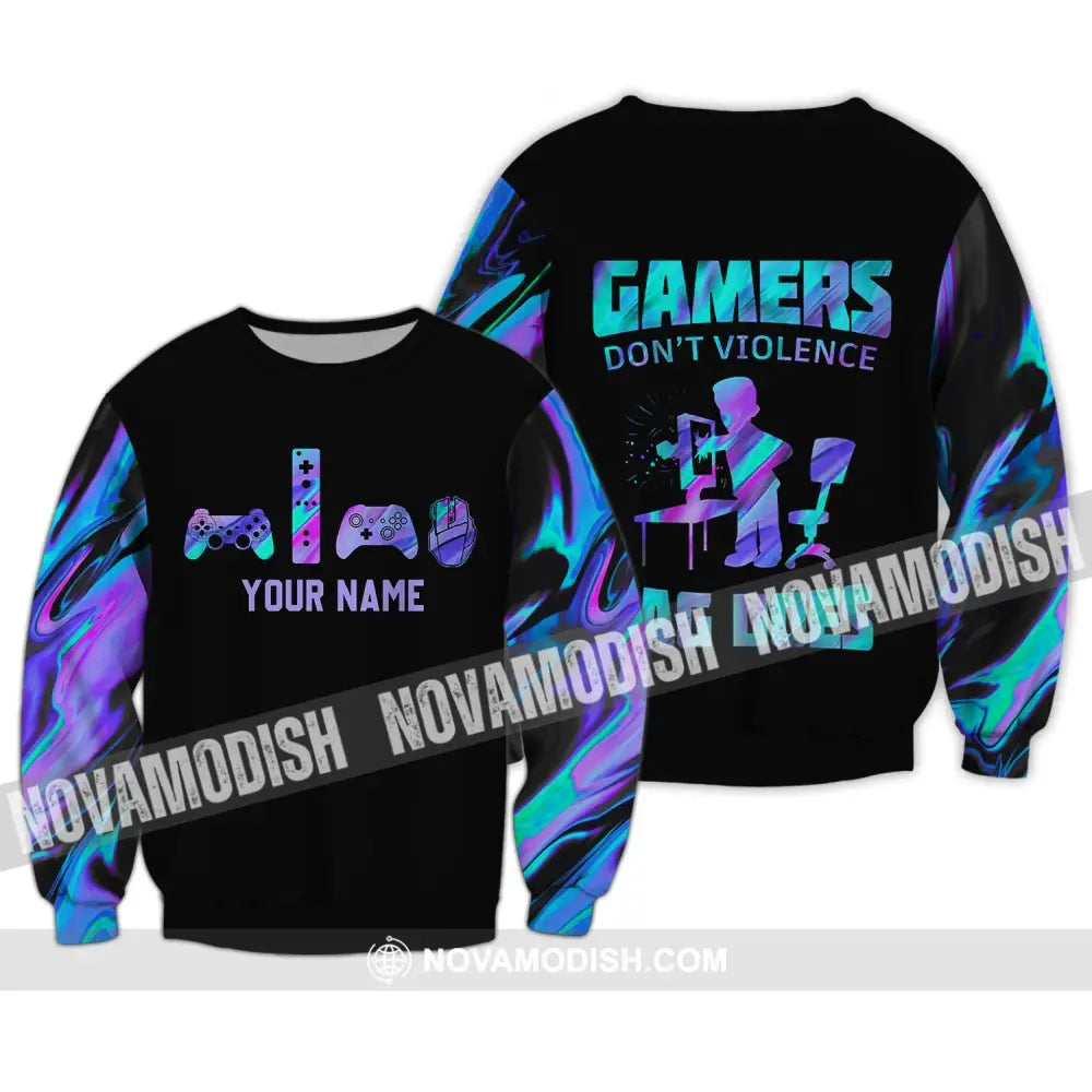 Unisex Shirt - Custom Gamer Name T-Shirt Gamers Don’t Violence Lag Does Long Sleeve / S T-shirt