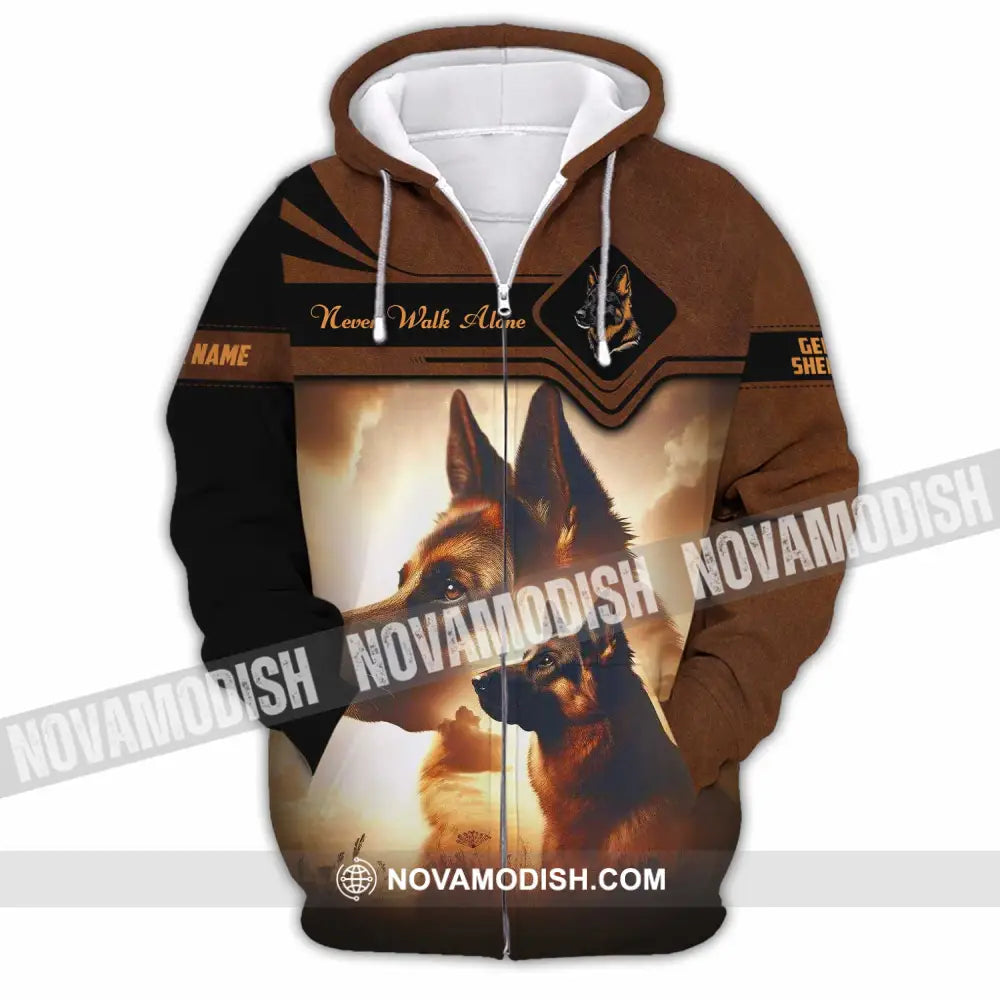 Unisex Shirt - Custom German Shepherd Never Walk Alone Shirt Zipper Hoodie / S T-shirt