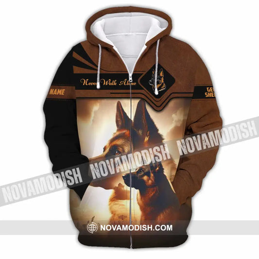Unisex Shirt - Custom German Shepherd Never Walk Alone Shirt Zipper Hoodie / S T-shirt