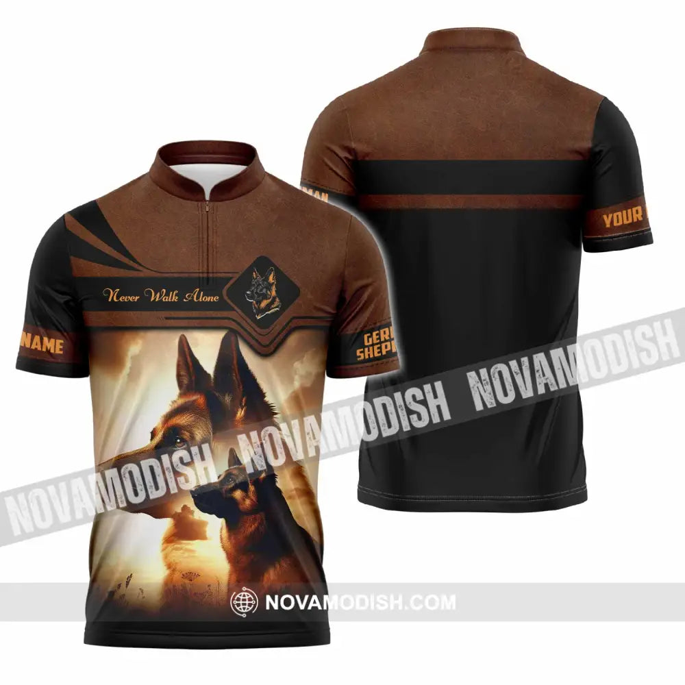 Unisex Shirt - Custom German Shepherd Never Walk Alone Shirt Zipper Polo Shirt / S T-shirt
