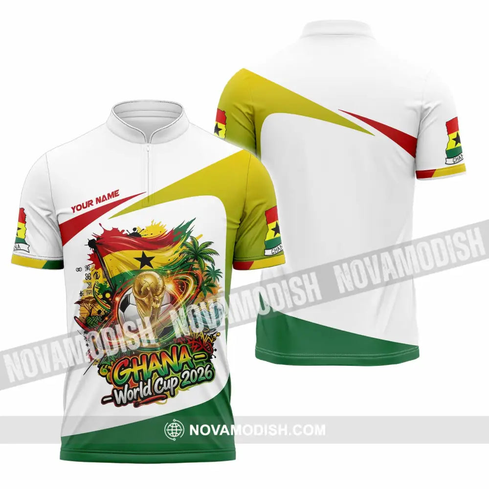 Unisex Shirt - Custom Ghana World Cup 2026 3D Shirt Zipper Polo Shirt / S T-shirt