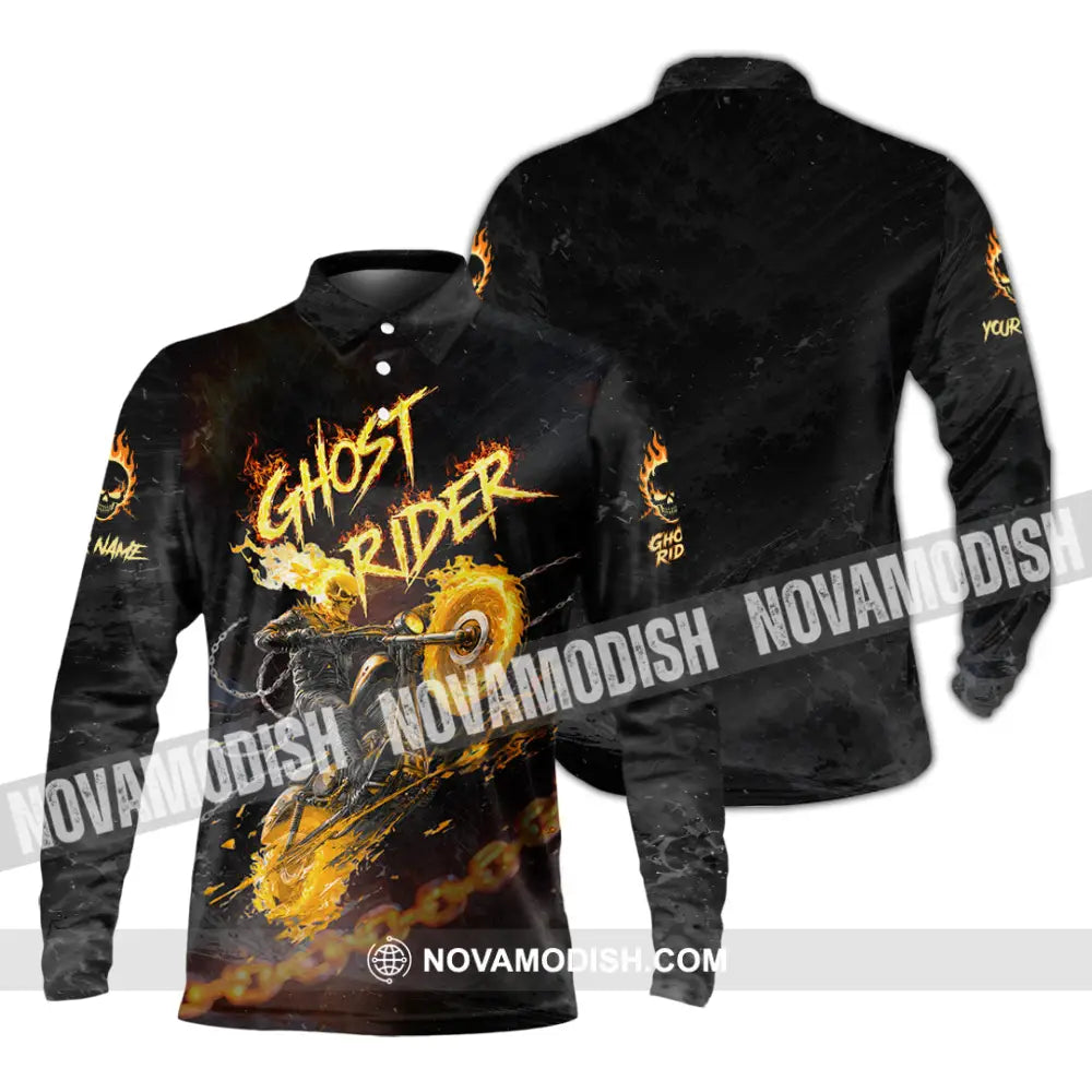 Unisex Shirt - Custom Ghost Rider Shirt - Long Sleeve Polo / S - T-shirt