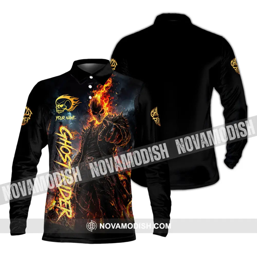 Unisex Shirt - Custom Ghost Rider Shirt - Long Sleeve Polo / S - T-shirt