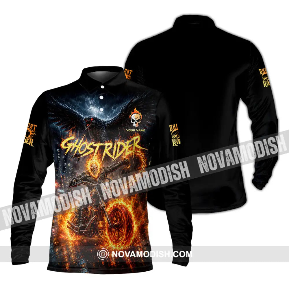 Unisex Shirt - Custom Ghost Rider Shirt - Long Sleeve Polo / S - T-shirt