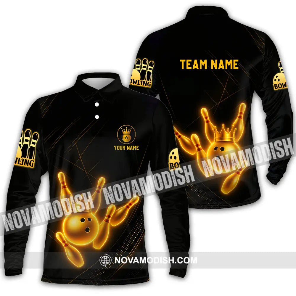 Unisex Shirt - Custom Golden Bowling Shirt Long Sleeve Polo / S T-shirt