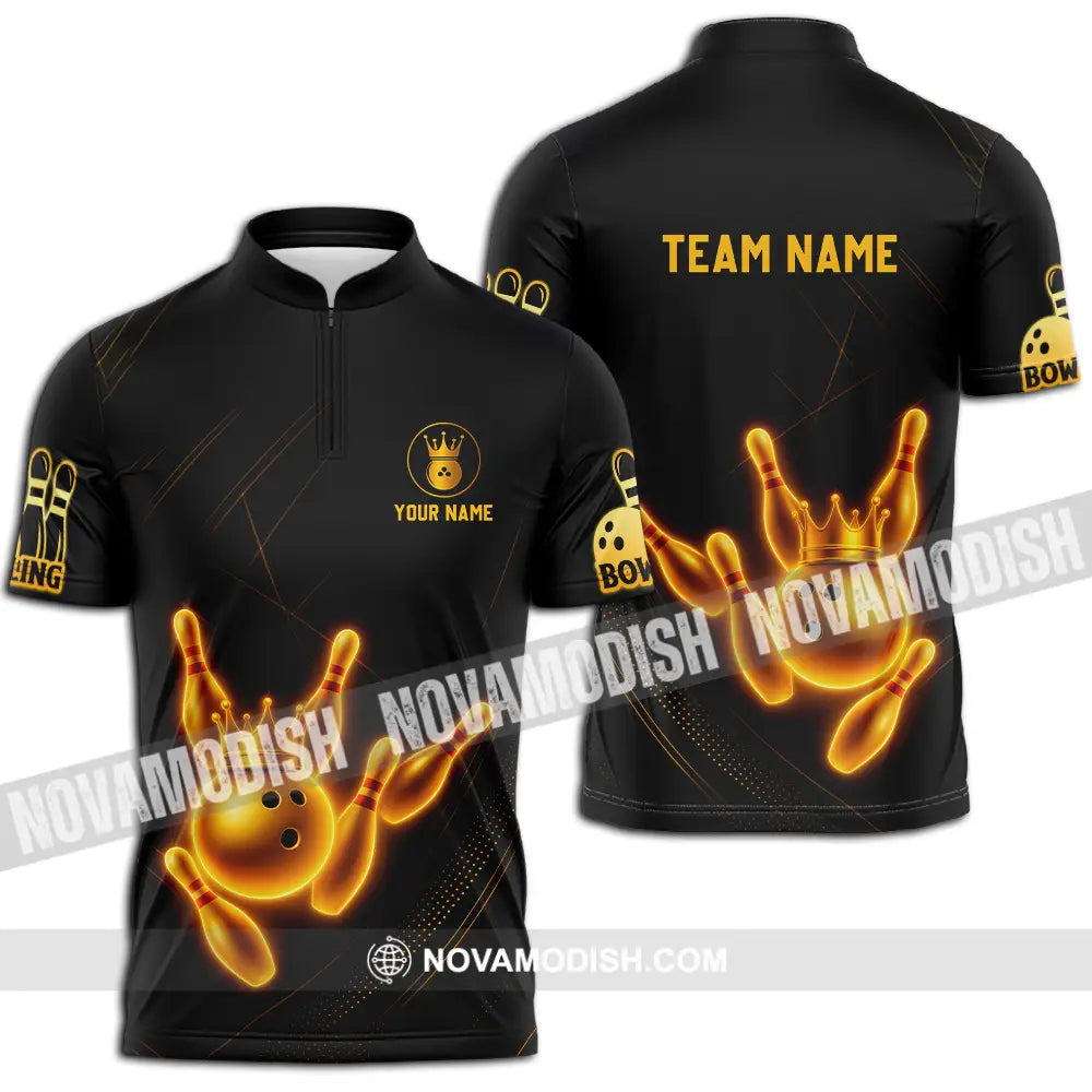 Unisex Shirt - Custom Golden Bowling Shirt Zipper Polo Shirt / S T-shirt