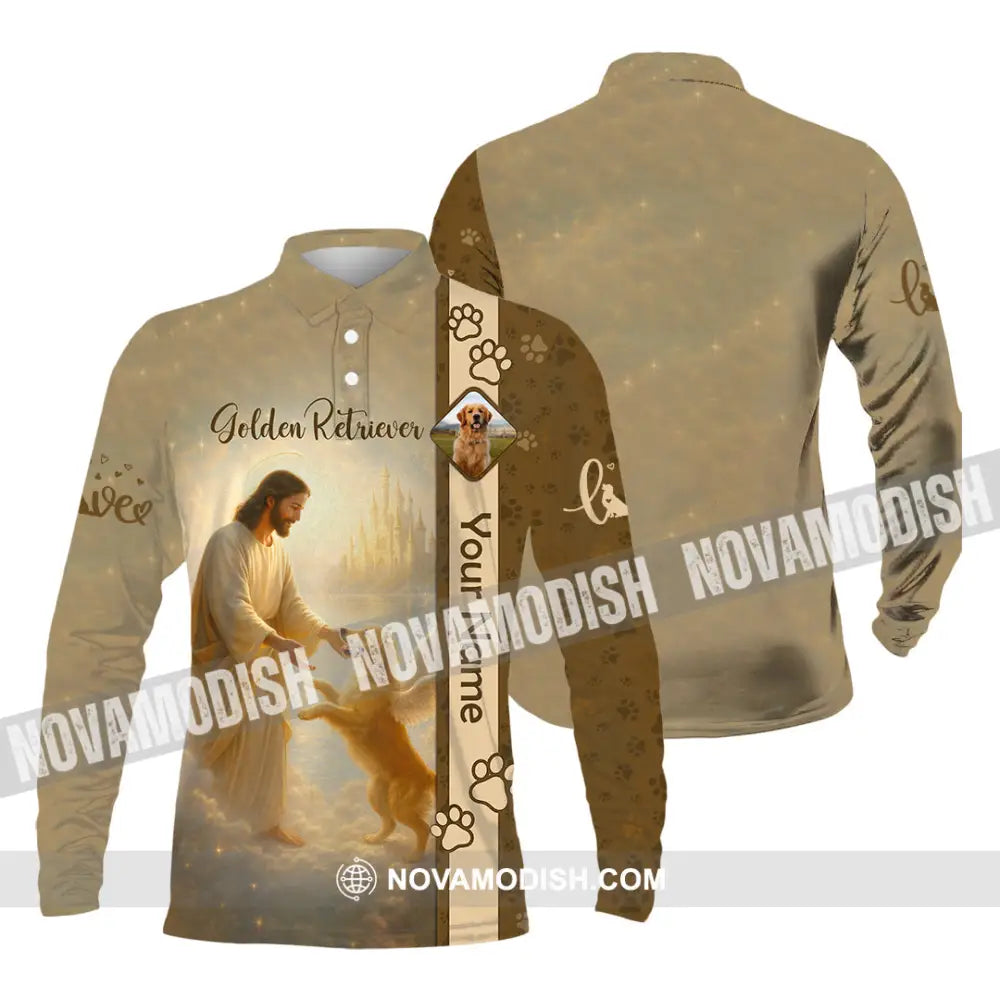 Unisex Shirt - Custom Golden Retriever And God Shirt Long Sleeve Polo / S T-shirt