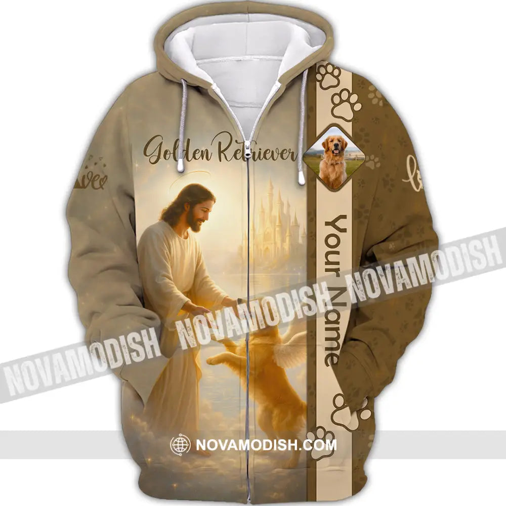 Unisex Shirt - Custom Golden Retriever And God Shirt Zipper Hoodie / S T-shirt