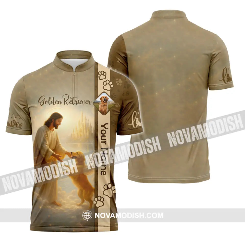 Unisex Shirt - Custom Golden Retriever And God Shirt Zipper Polo Shirt / S T-shirt