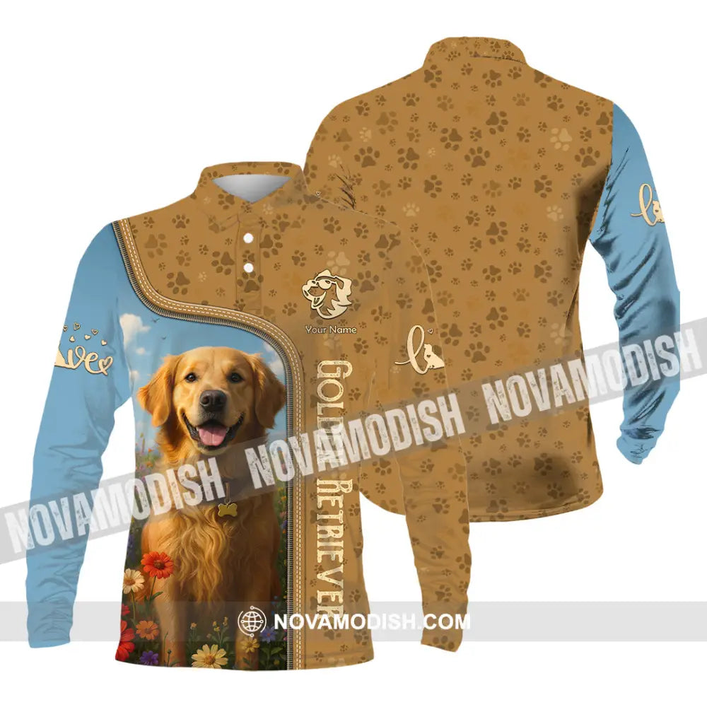 Unisex Shirt - Custom Golden Retriever Shirt Long Sleeve Polo / S T-shirt