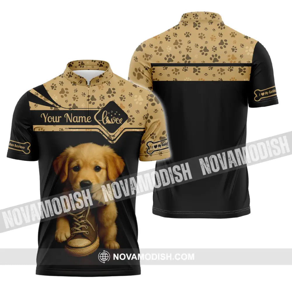 Unisex Shirt - Custom Golden Retriever Shirt Zipper Polo Shirt / S T-shirt