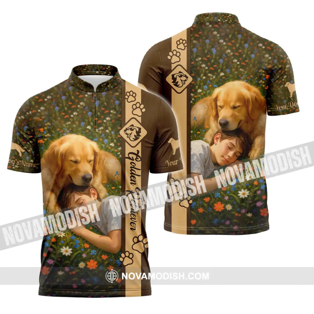 Unisex Shirt - Custom Golden Retriever Shirt Zipper Polo Shirt / S T-shirt