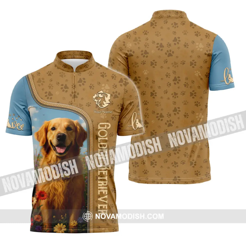 Unisex Shirt - Custom Golden Retriever Shirt Zipper Polo Shirt / S T-shirt