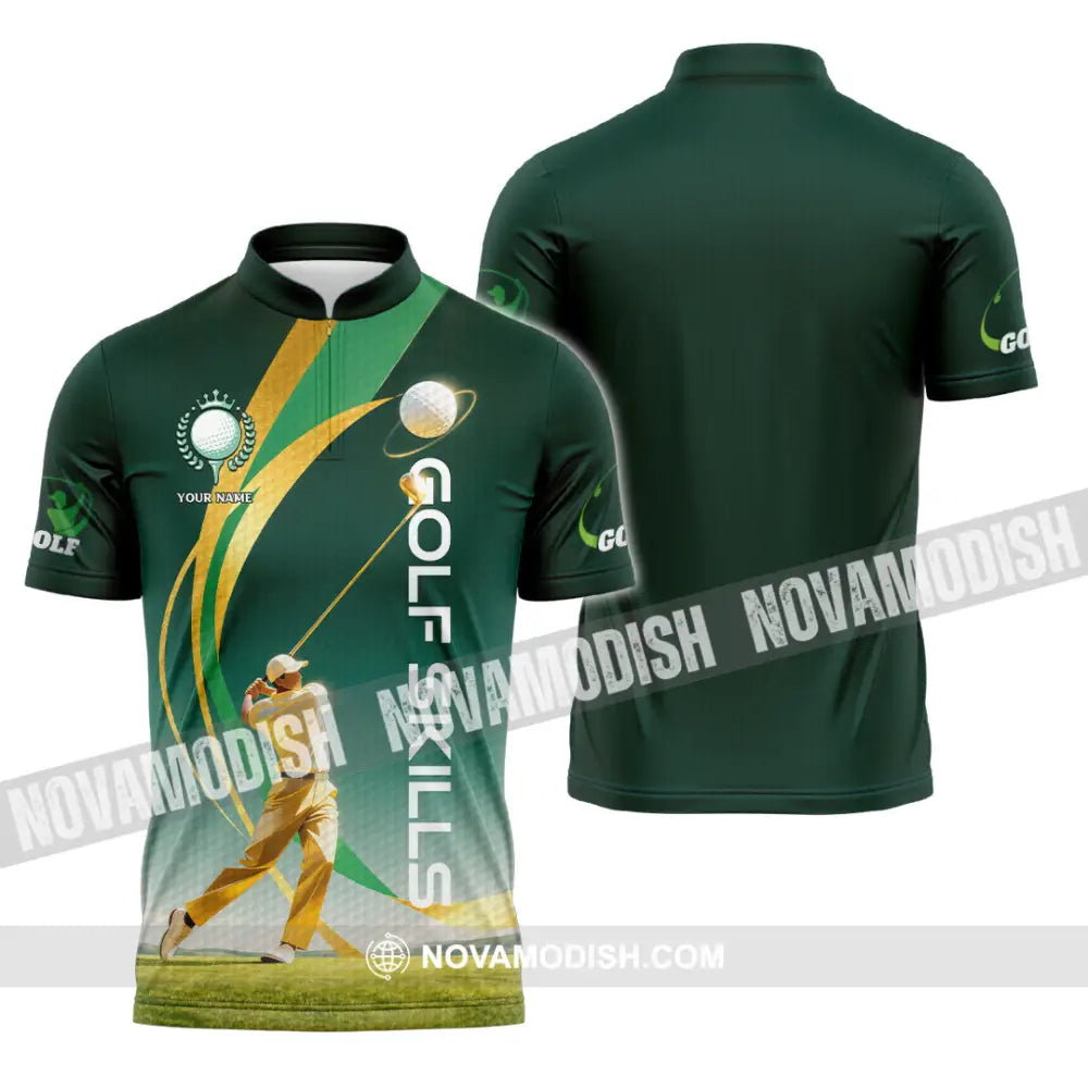 Unisex Shirt - Custom Golf Skills 3D Shirt Zipper Polo Shirt / S T-shirt