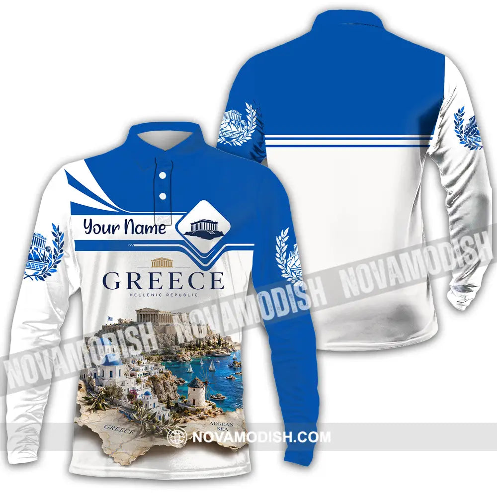 Unisex Shirt - Custom Greece Shirt - Long Sleeve Polo / S - T-shirt