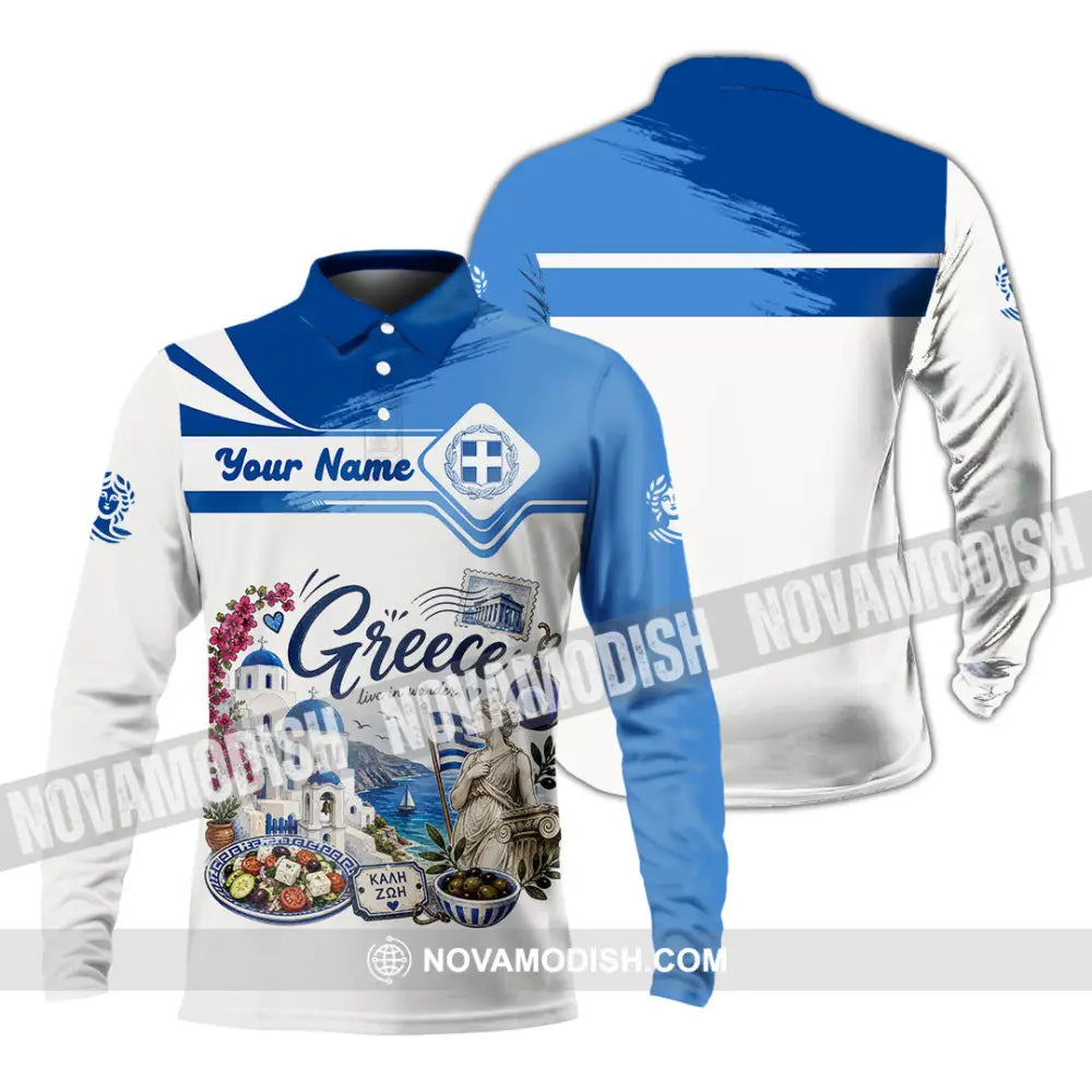 Unisex Shirt - Custom Greece Shirt - Long Sleeve Polo / S - T-shirt