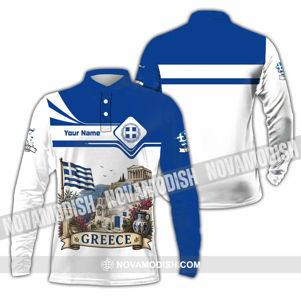 Unisex Shirt - Custom Greece Shirt - Long Sleeve Polo / S - T-shirt