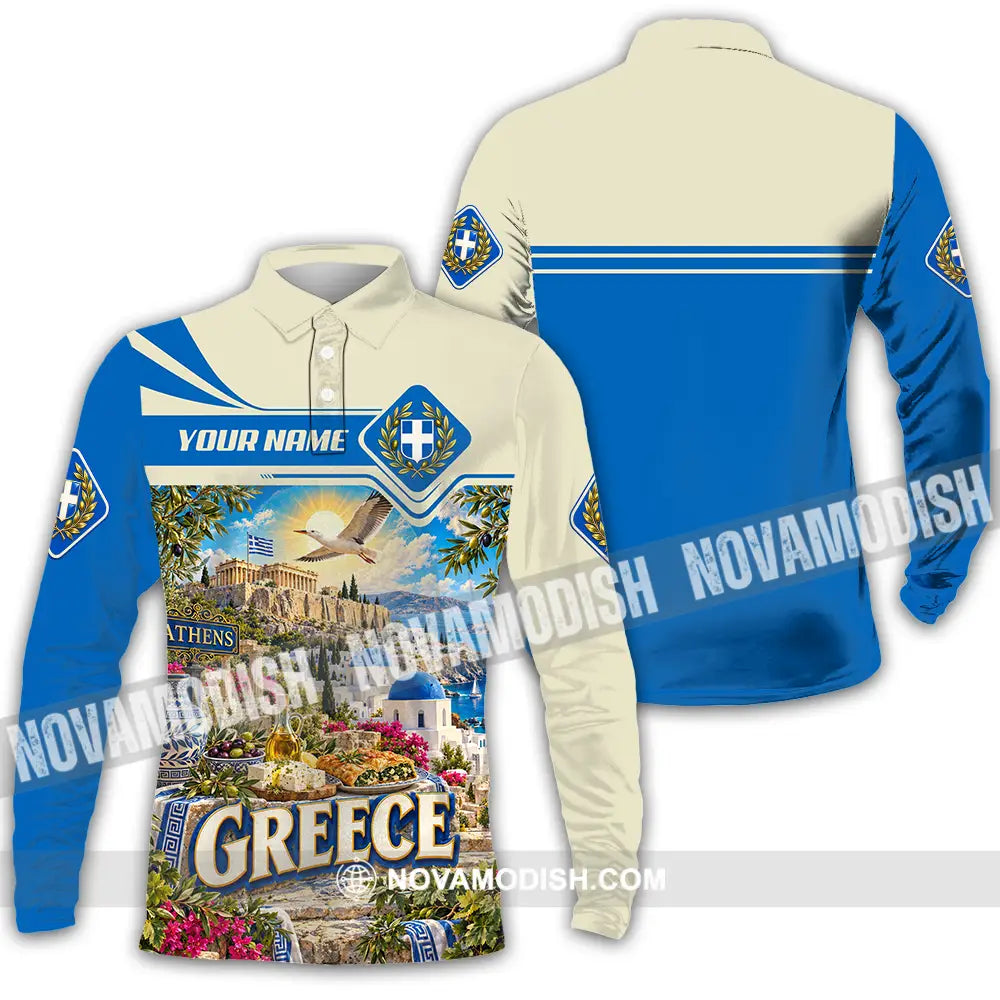 Unisex Shirt - Custom Greece Shirt - Long Sleeve Polo / S - T-shirt