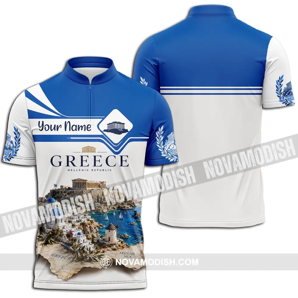 Unisex Shirt - Custom Greece Shirt - Zipper Polo Shirt / S - T-shirt