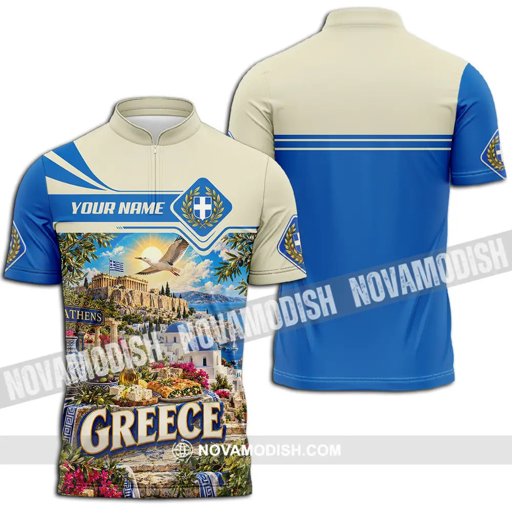 Unisex Shirt - Custom Greece Shirt - Zipper Polo Shirt / S - T-shirt