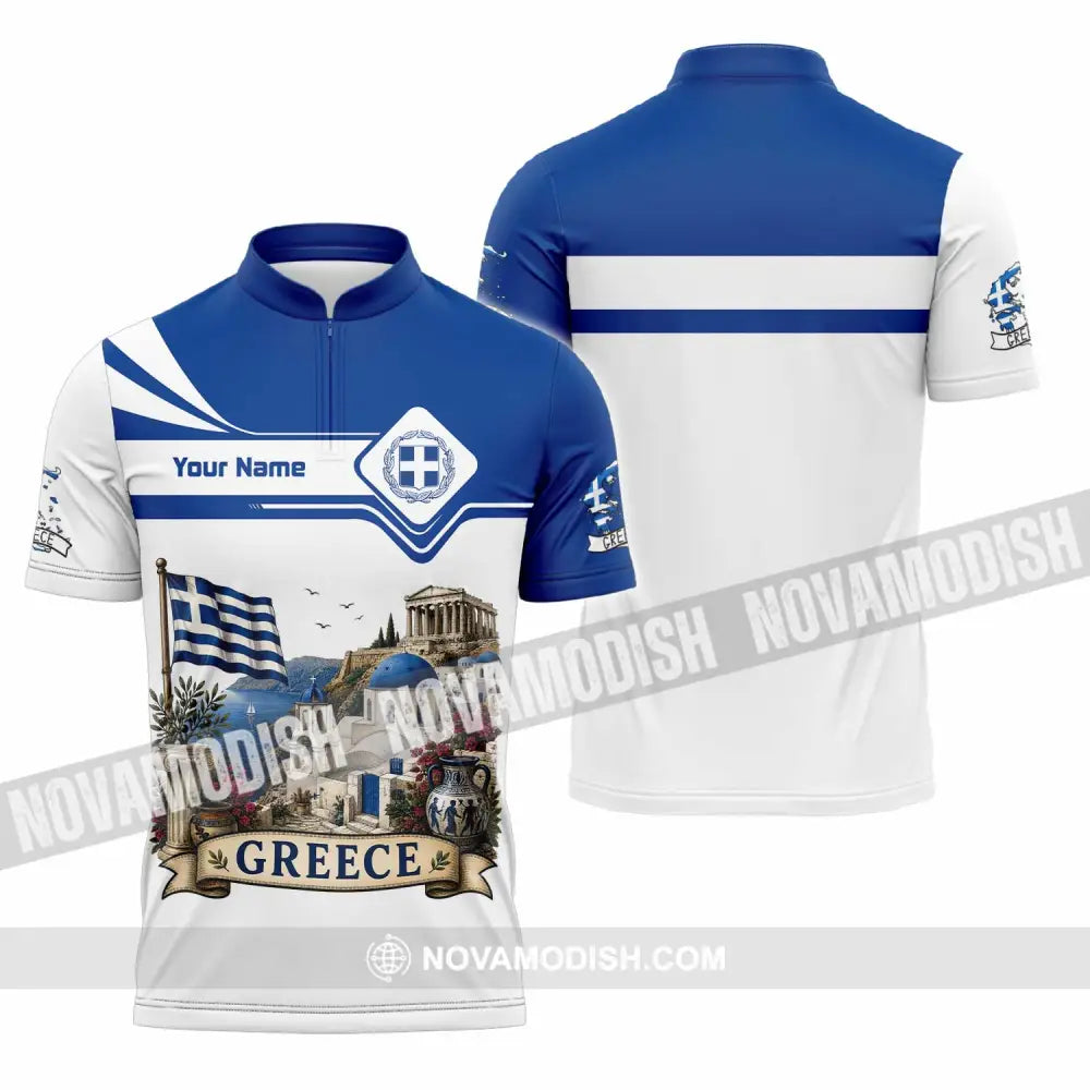 Unisex Shirt - Custom Greece Shirt - Zipper Polo Shirt / S - T-shirt